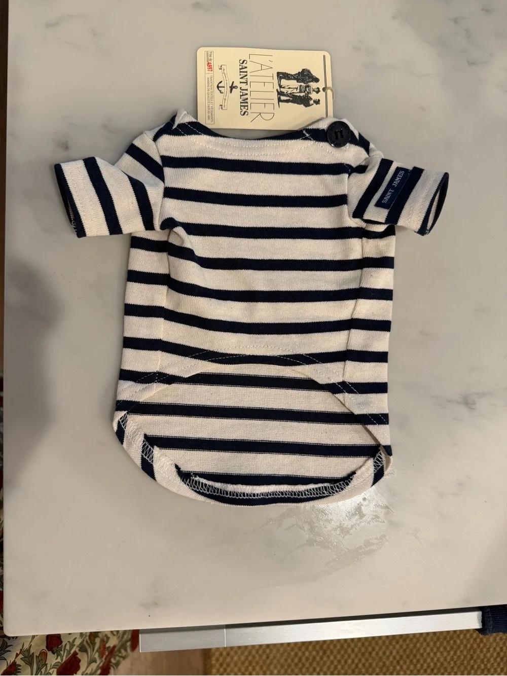 Saint James Navy and White Striped Dog Tee
